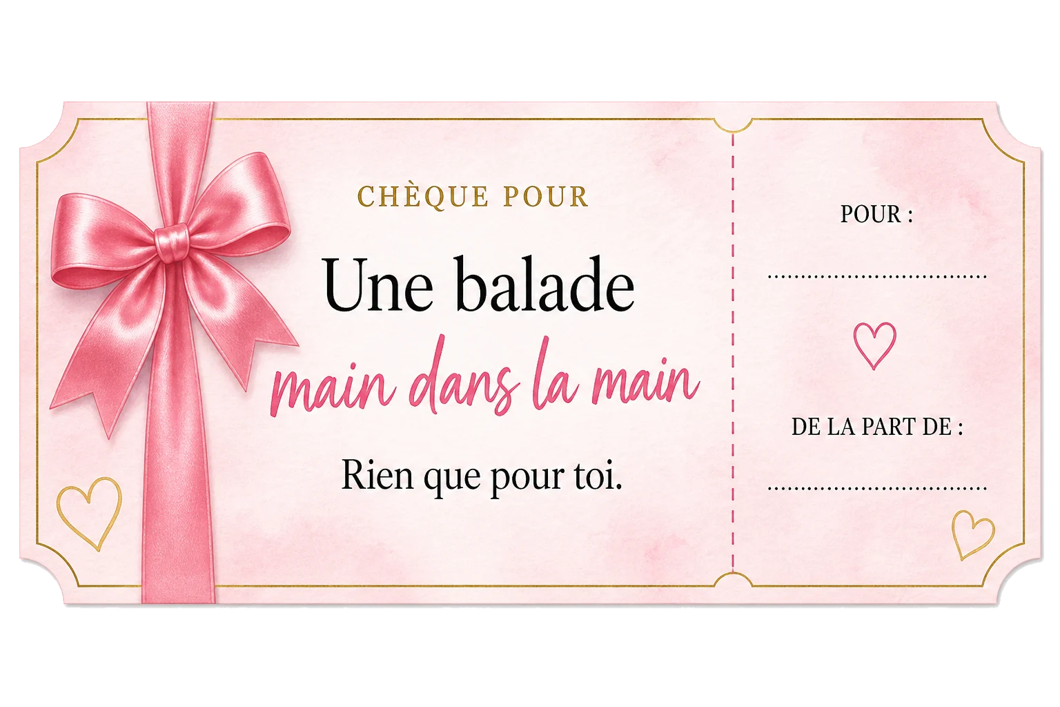 Chèque d’amour Une balade main dans la main