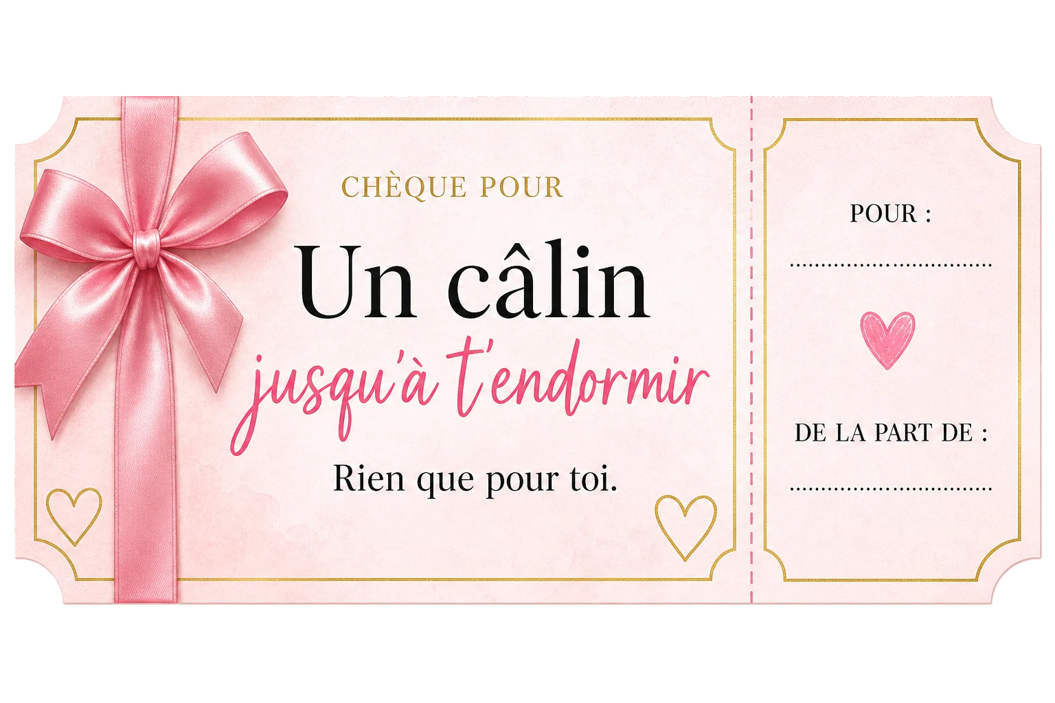 Chèque d’amour Un câlin jusqu’à t’endormir