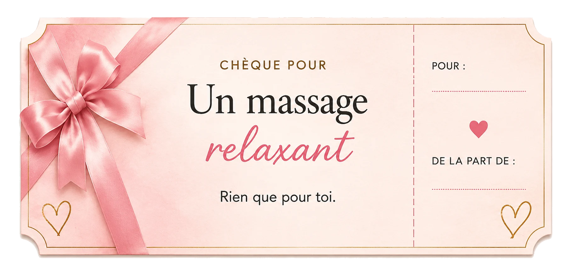 Chèque massage tout en lenteur, rose et or