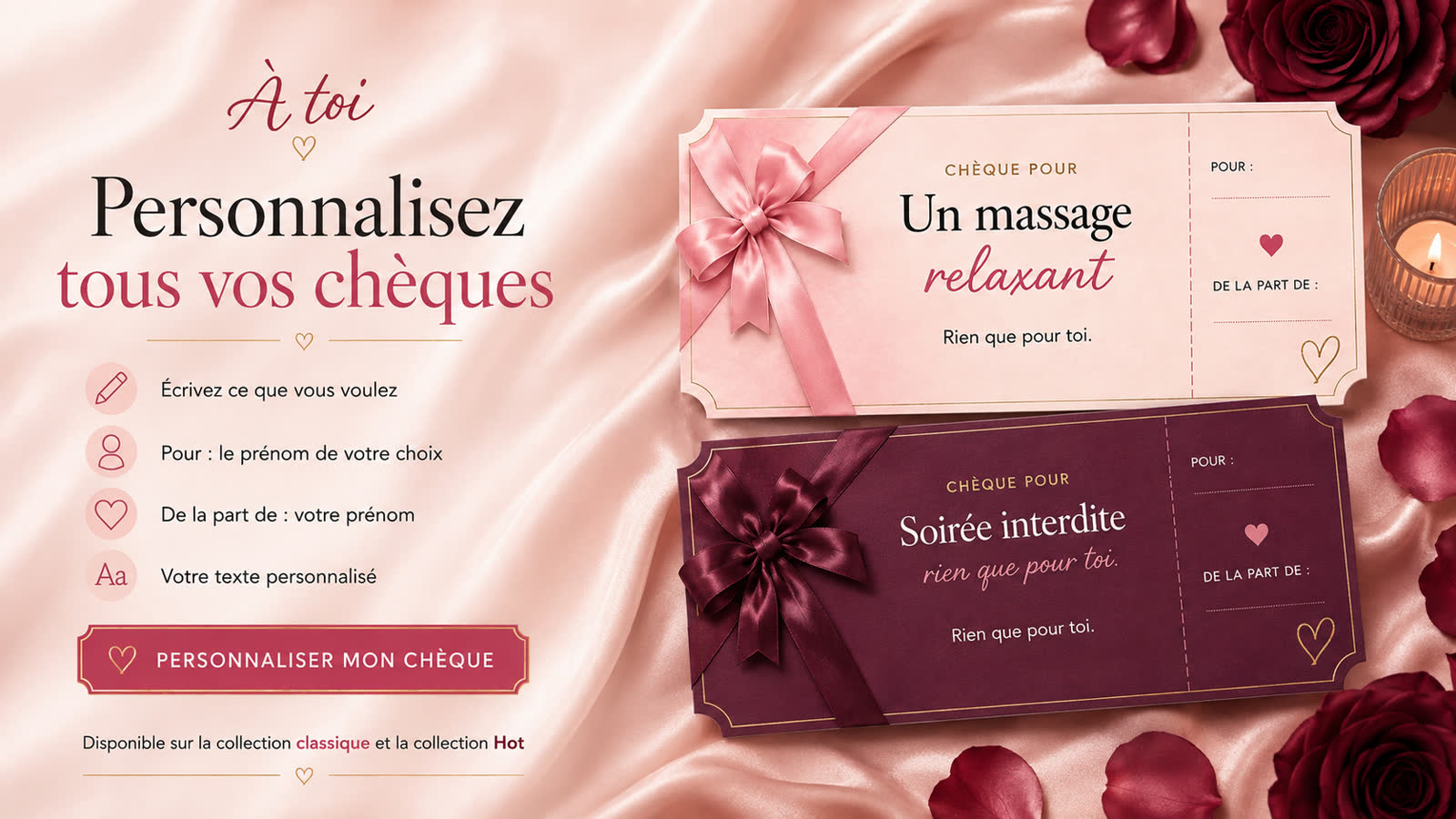 Personnalisez tous vos chèques À toi — Pour, De la part de, votre texte