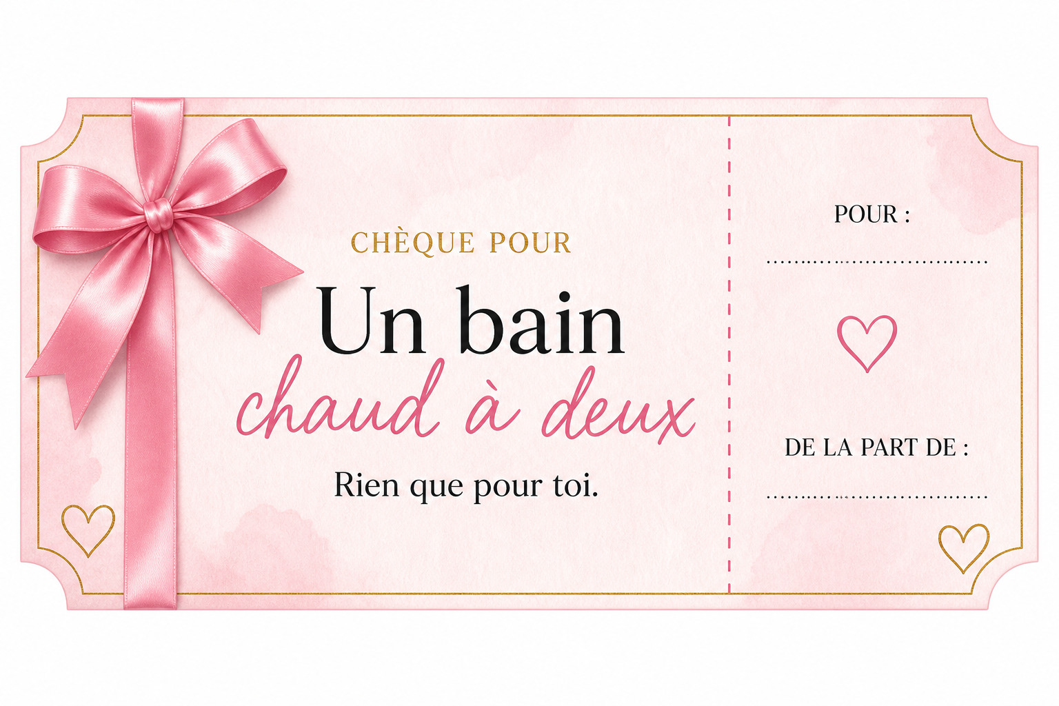 Chèque d’amour imprimable — un bain chaud à deux