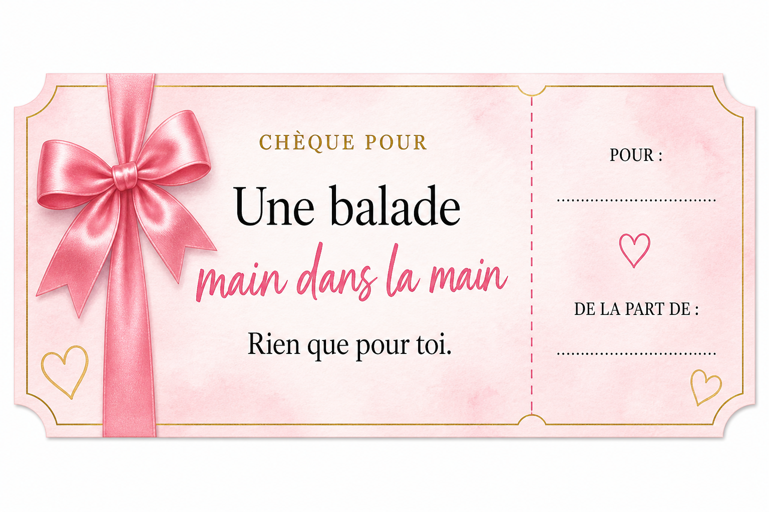Chèque d’amour imprimable — une balade main dans la main