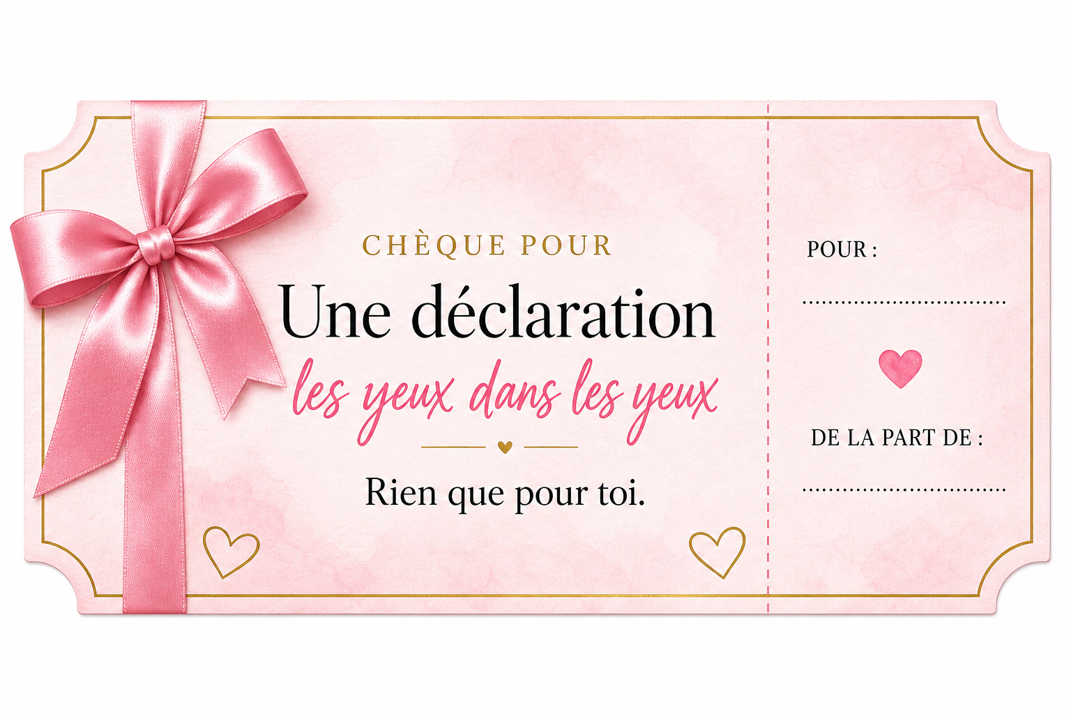 Chèque d’amour imprimable — une déclaration les yeux dans les yeux