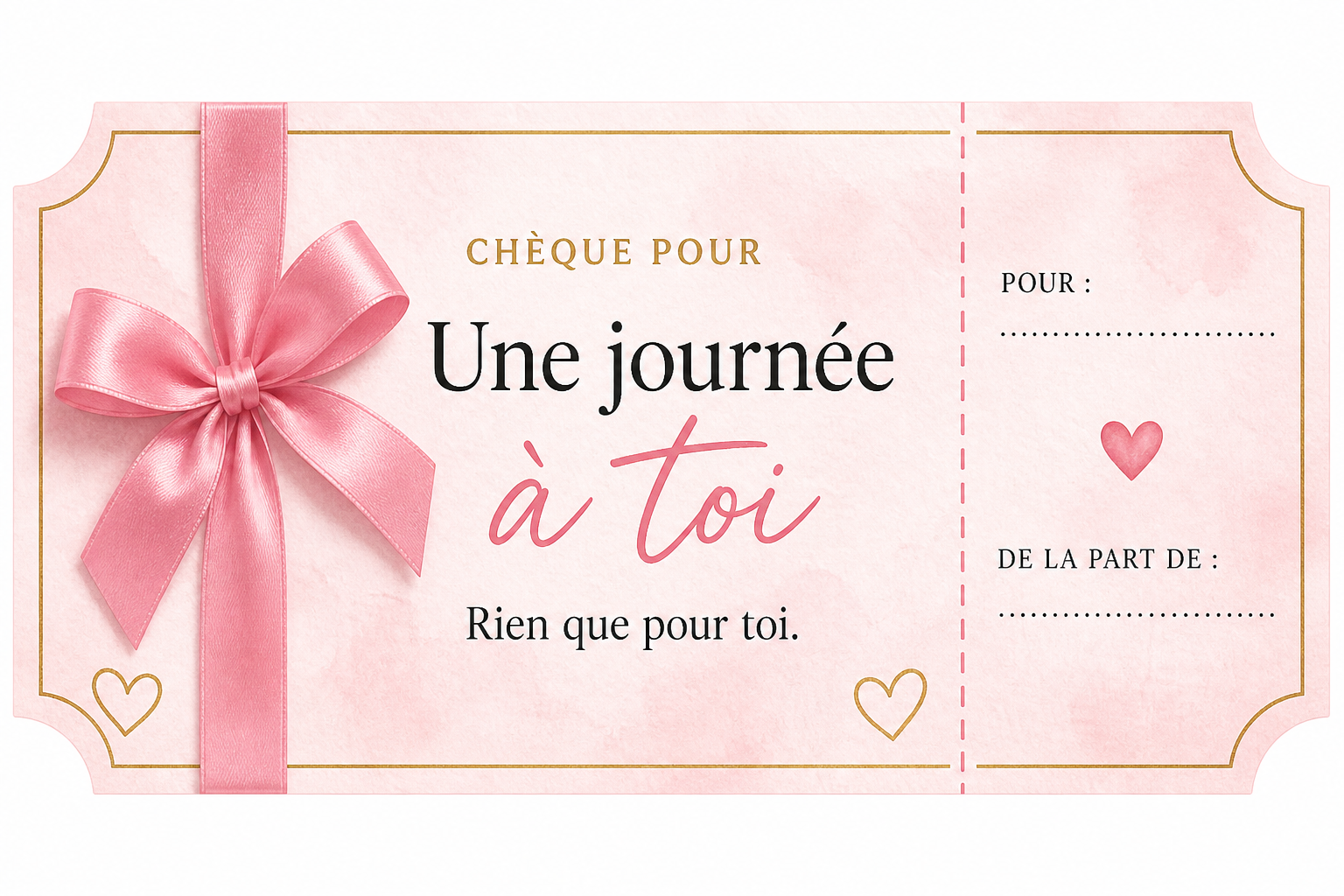 Chèque d’amour imprimable — une journée entière à toi